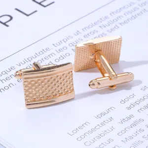 Men's gold square carved cufflinks business metal cuff studs luxury shirt accessories