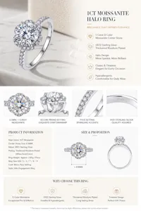 1ct Moissanite Halo Ring 925 Sterling Silver Floral Diamond Engagement Ring Jewelry