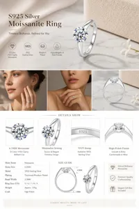 S925 sterling silver 6.5mm round moissanite ring minimalist design elegant jewelry for women