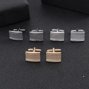 Men Business Alloy Cufflinks Engraved Mesh Stripe Square Pattern Electroplated Metal Cuff Links For Formal Shirt Wedding Party Jewelry