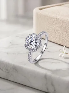 Stunning 925 silver moissanite floral halo ring sparkling pave engagement jewelry for women
