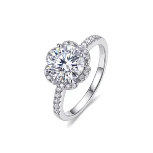 Sterling silver 1ct moissanite six-petal flower ring for women elegant fine jewelry