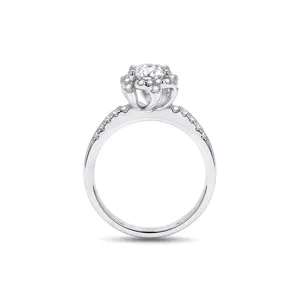 Luxury 925 Sterling Silver Flower Ring Elegant Rhinestone Accents Pave Band Open Adjustable Ring Fine Jewelry Engagement Anniversary Gift For Women