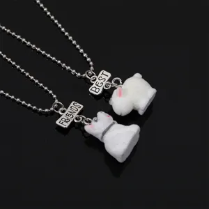 Schattige beste vrienden konijn ketting set met bijpassende zilveren kralenkettingen en pluche