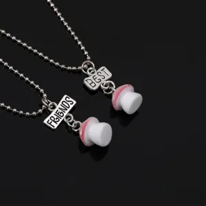 Beste vrienden matchende paddestoel hanger ketting met zilveren kralenketting, sieraden.