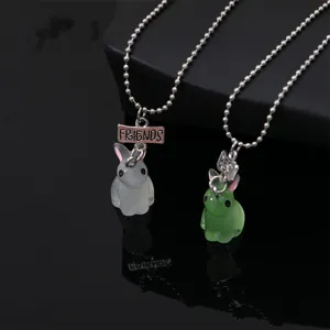 Leuke hars konijn beste vriendin ketting met glanzende metalen kralenketting voor kids.