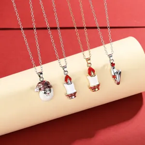 Close-up details of Christmas theme pendant necklaces, exquisite holiday jewelry accessories.