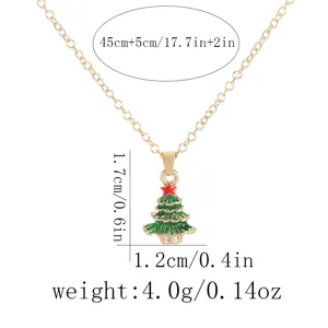 Christmas tree pendant necklace gold short clavicle chain holiday jewelry gift for women