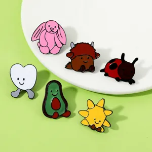 Cute cartoon animal and plant enamel pins set, metal brooch badge for clothing backpack accessories.