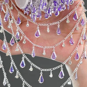 DIY Iron Rhinestone Chain Light Purple Water Drop Crystal Chain For Hanfu Waist Chain Hand Chain Jewelry Accessories
