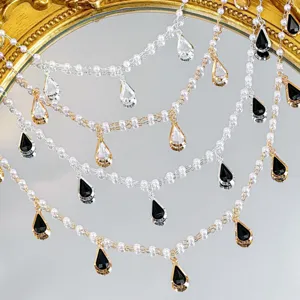 DIY Perle Artificielle Pendentif Cristal Goutte d'Eau Chaîne en Métal Accessoire de Bijoux Chaîne de Taille Hanfu Bracelet Chaîne Drappée