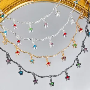 Matériel de bijoux chaîne étoile zircon multicolore DIY, pendentif étoile plaqué cuivre.