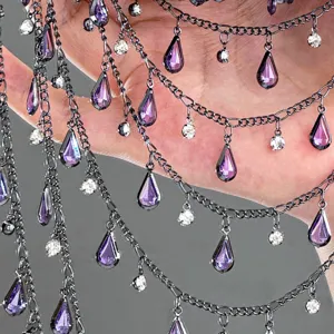 DIY chain purple teardrop rhinestone Hanfu waist chain bracelet veil wrap accessory