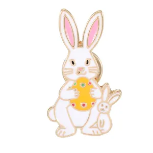 Bonito Broche Esmaltado de Conejo de Pascua Dorado Pin de Dibujos Animados para Suéter Gorro