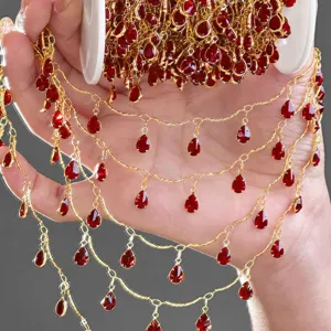 DIY gold plated chain with red teardrop zircon stones for jewelry making necklace bracelet