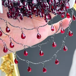 Handmade DIY gunmetal chain with stunning pigeon blood red teardrop cubic zirconia.