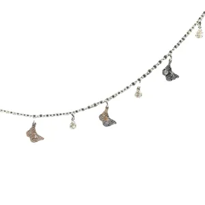 DIY silver metal chain anklet necklace with hollow butterfly charms and sparkling crystal pendants