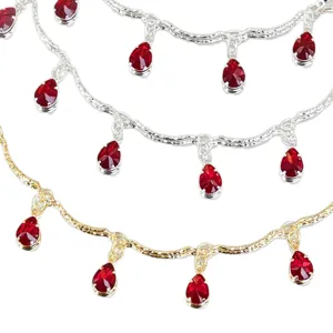 Main image of DIY metal chain with pigeon blood red teardrop zircon charms for jewelry making.
