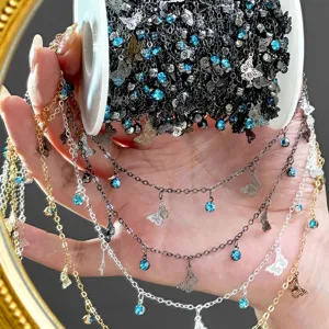 DIY Metal Chain Blue Butterfly Rhinestone Chain Jewelry Making Tassel Chain For Bracelet Necklace Bag Decoration
