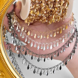 DIY tassel chain rhinestone sequin fringe trim for hair scarf craft jewelry making 1pc