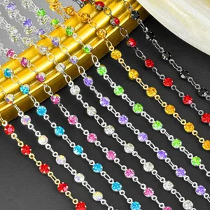 DIY Colorful Rhinestone Single Strand Chain Metal Copper Chain For Bags Headwear Garment Sewing Decoration