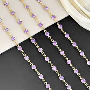 Detailed close-up of 4mm purple rhinestone chain, gold metal DIY accessories for crafts.