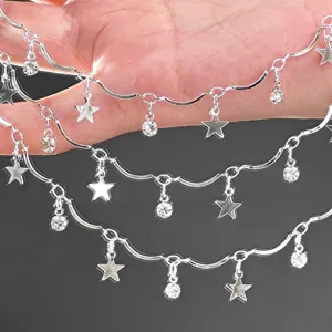 DIY silver multi-layer star rhinestone chain detail for bag and waist decoration.