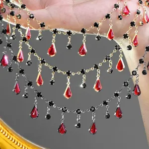 DIY sombre gothique rouge larme chaîne perle noire bracelet multicouche bijoux accessoire