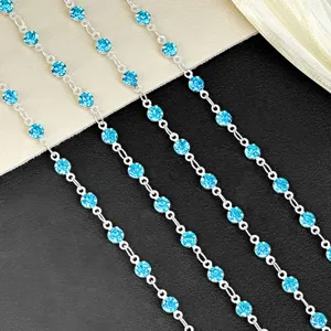 4mm blue rhinestone cup chain detail for DIY ita bag decoration, sparkling crystal trim and crafting.