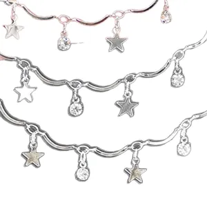 DIY star rhinestone chain for ita bag decoration, metal wavy chain bracelet waist chain
