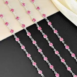 4mm pink rhinestone cup chain DIY crystal trim fringe for bags headscarf decoration crafting