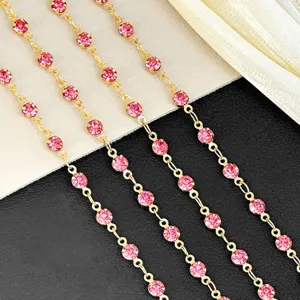 4mm pink rhinestone crystal chain gold metal cup chain for diy craft jewelry making ita bag decor