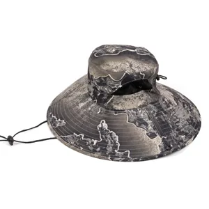 Outdoor camouflage wide brim sun hat, breathable hiking fishing bucket hat for summer.