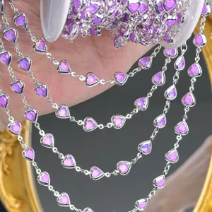 Detail shot of dreamy purple heart stone DIY chain, perfect for handmade Lolita jewelry crafts.