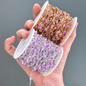DIY purple heart chain jewelry making material, gold and silver copper chain for handmade crafts.