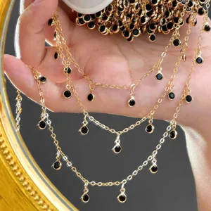 DIY gold metal chain with black bezel rhinestone pendants, perfect for ita bag jewelry crafting.