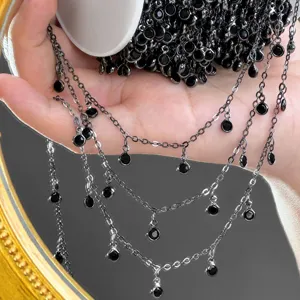 DIY Black Beaded Chain Metal Tassel Chain Bezel Crystal Chain Jewelry Making Accessories Detail View