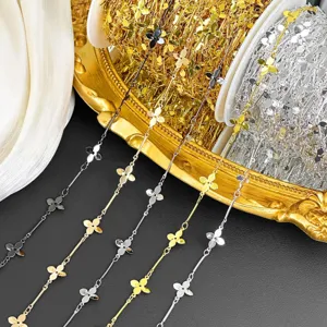 DIY metal chain with flower petals and straight stick design for handmade antique hair accessories.