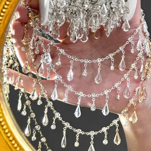 Chaine en metal avec cristal en forme de goutte de strass DIY concue pour les accessoires de vetements Lolita couronnes et bijoux