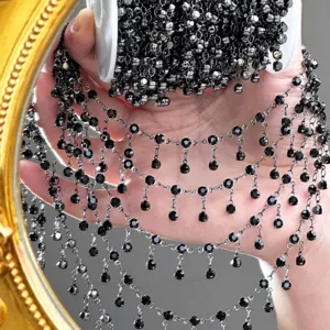 Chaine frange strass noir DIY pour vetements de poupee Lolita faits main bijoux accessoires