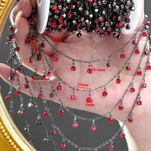 DIY Red Rhinestone Chain Black Metal Tassel Necklace Bracelet Clothing Accessories Detail