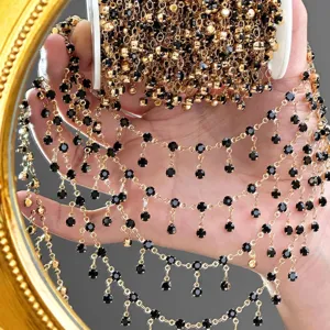 Garniture de franges de chaîne en strass noir DIY pour bijoux faits main et vêtements.
