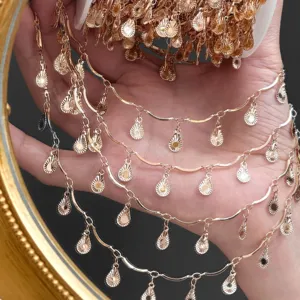 DIY gold-plated multi-strand teardrop chain detail for handmade necklaces, exotic apparel.