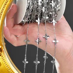 DIY silver four-leaf clover jewelry chain for hair accessories crafting and elegant tassels.
