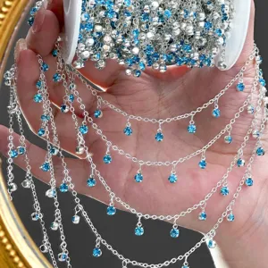 DIY silver chain with blue rhinestones for handmade jewelry bracelets and necklaces