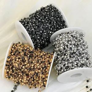 Rouleaux de chaîne strass DIY en or argent gunmetal, idéal pour bijoux faits à la main.