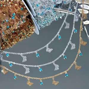 DIY butterfly rhinestone chains gold and silver metal craft accessories for jewelry making.