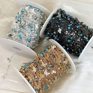 Close-up of decorative DIY butterfly rhinestone chain details, perfect for jewelry making.