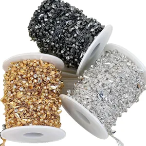 DIY rhinestone tassel chain set, sparkling crystal leaf trim spools for crafts jewelry making.