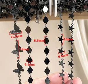 DIY black metal chain trim dark style butterfly diamond star clothing craft material accessory